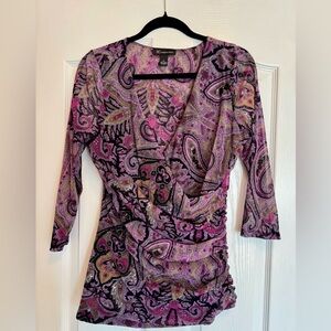 INC International Concepts Purple Pink and Black Paisley Blouse